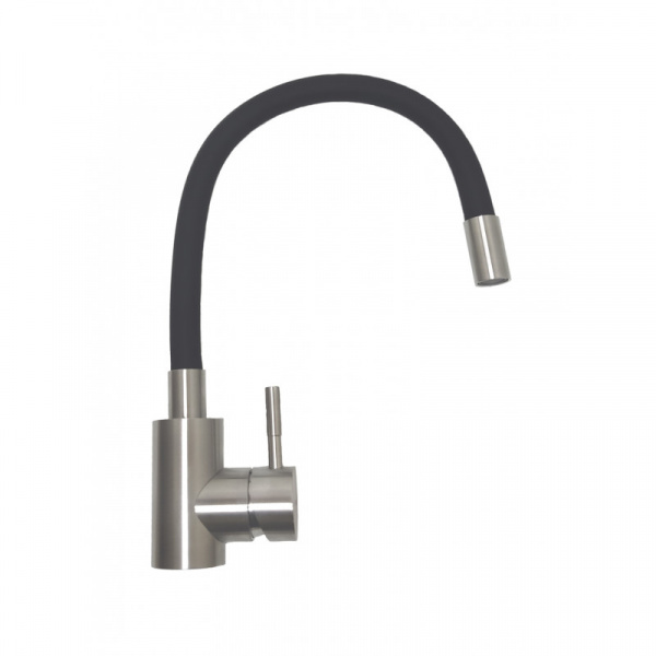Смеситель д/кухни боковой с гайкой, гибкий излив черный "LUCKY TAP"KD-4025-071BL-48, d40, нерж.сталь 
