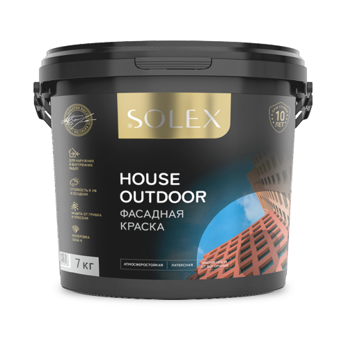 ВД краска "SOLEX" фасадная HOUSE OUTDOOR (7кг) (0254789992) 