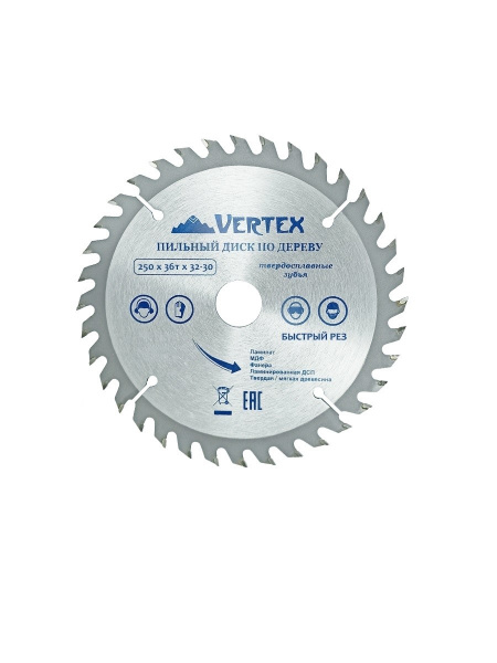 Диск пильный по дереву "VERTEX" 250х36Тх32-30 (1/25) (250-36-32) 
